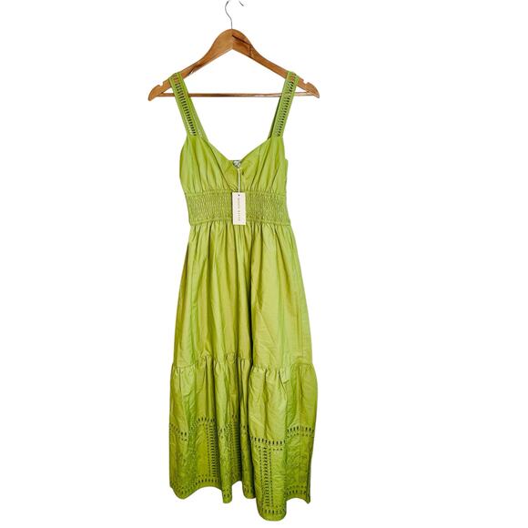 Green Smocked Waist Eyelet Midi Dress Sleeveless Size M NWT Moon River - Picture 10 of 13